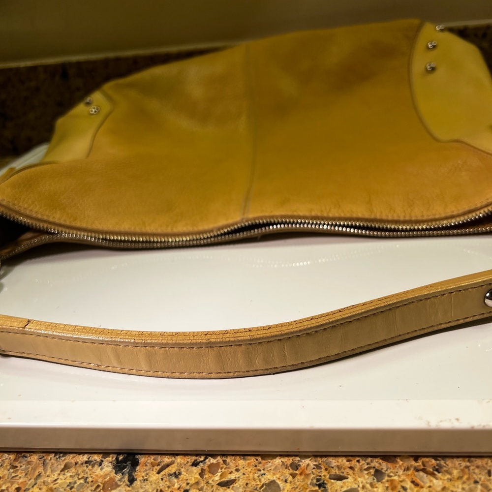 Furla Vintage Buttercup Pebbled Leather Shoulder Bag Hobo 16”x12” Preowned - Picture 8 of 16